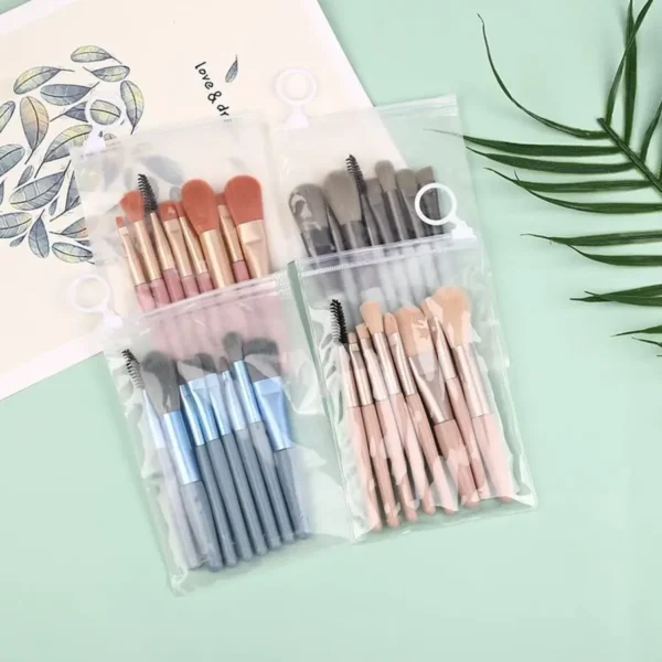 Conjunto de pincéis de maquiagem com estojo de viagem transparente 8 peças
